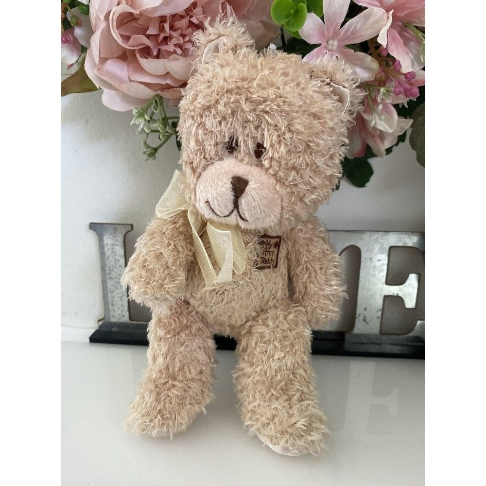 My First Teddy Bear Plush Stuffed Beige Satin 8" Sewn Eye by Kids Preferred EUC‎